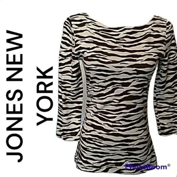 ANIMAL PRINT BOAT NECK 3/4 SLEEVE KNIT TOP SIZE P WOMENS P PETITE WOMENS P - Picture 1 of 7